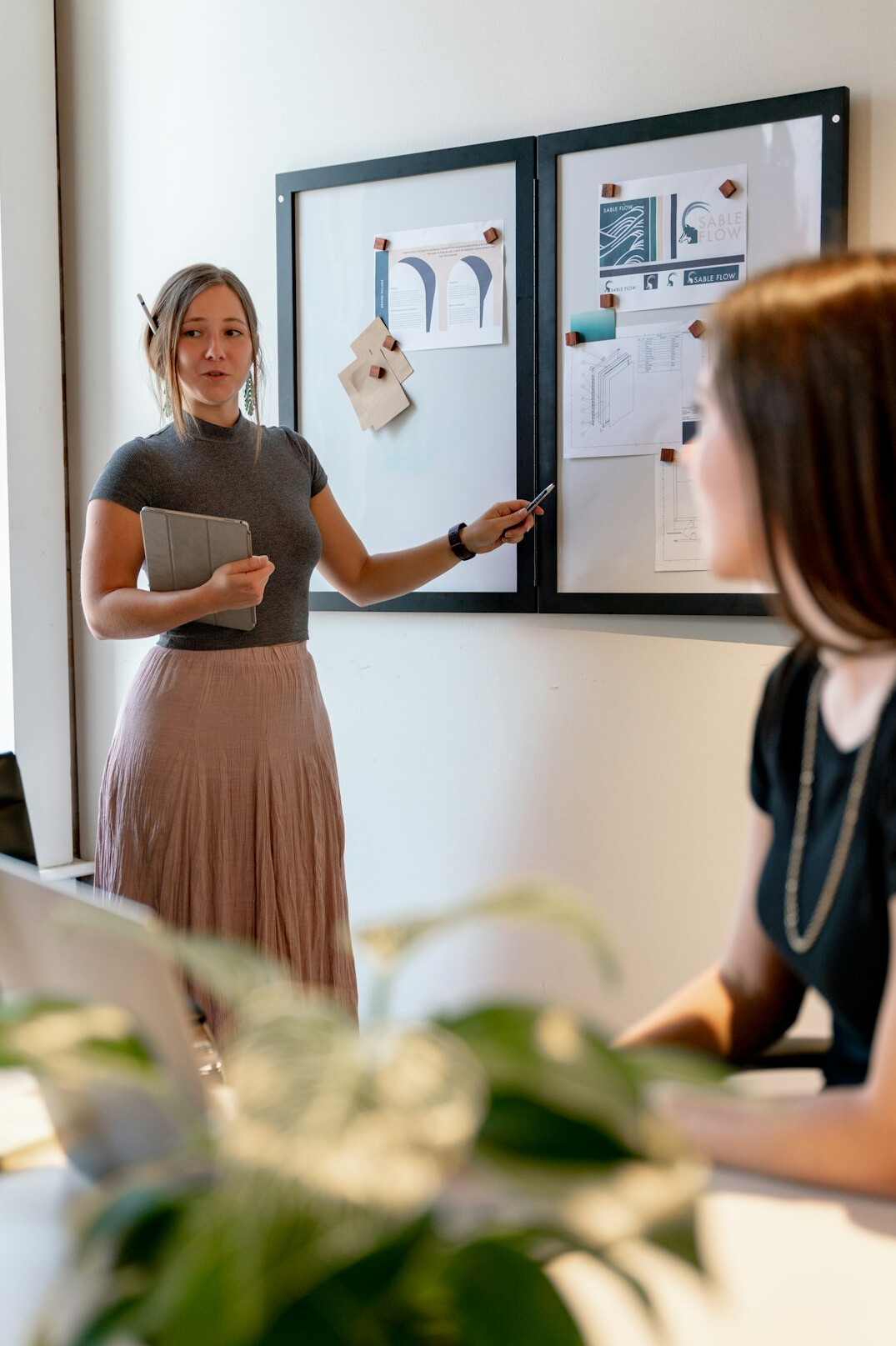 confident woman speaking in meeting